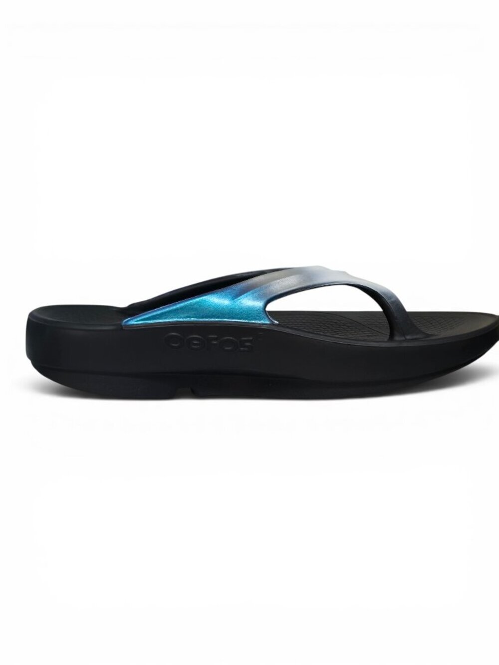 OOFOS OOlala Luxe Women’s 6 White Silver Turquoise Ombre Recovery Flip Flops NEW - Picture 10 of 12